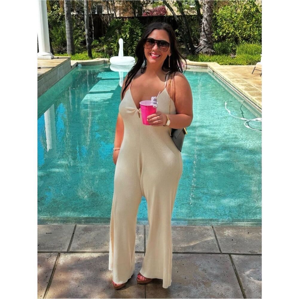 Live The Process Cream Ribbed jumpsuit